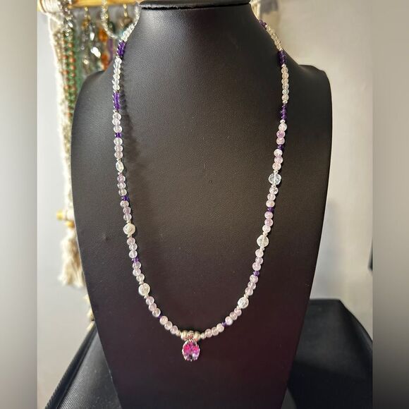 22" Revived moonstone, amethyst beaded and sterling silver necklace! - Picture 11 of 12